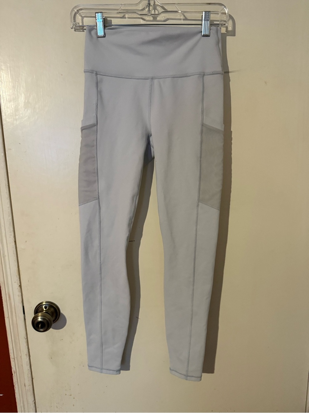 Fabletics Light Gray High-Waist Leggings with Side Mesh Panels